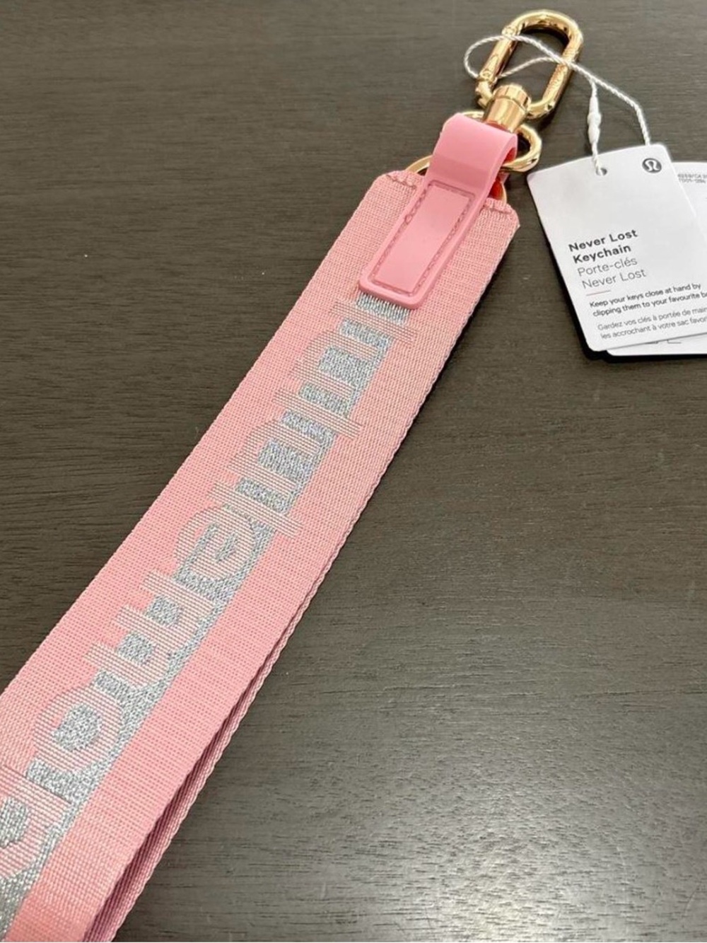 lululemon athletica Pink Kids Never Lost Keychain Wrist Strap with Gold Clip
